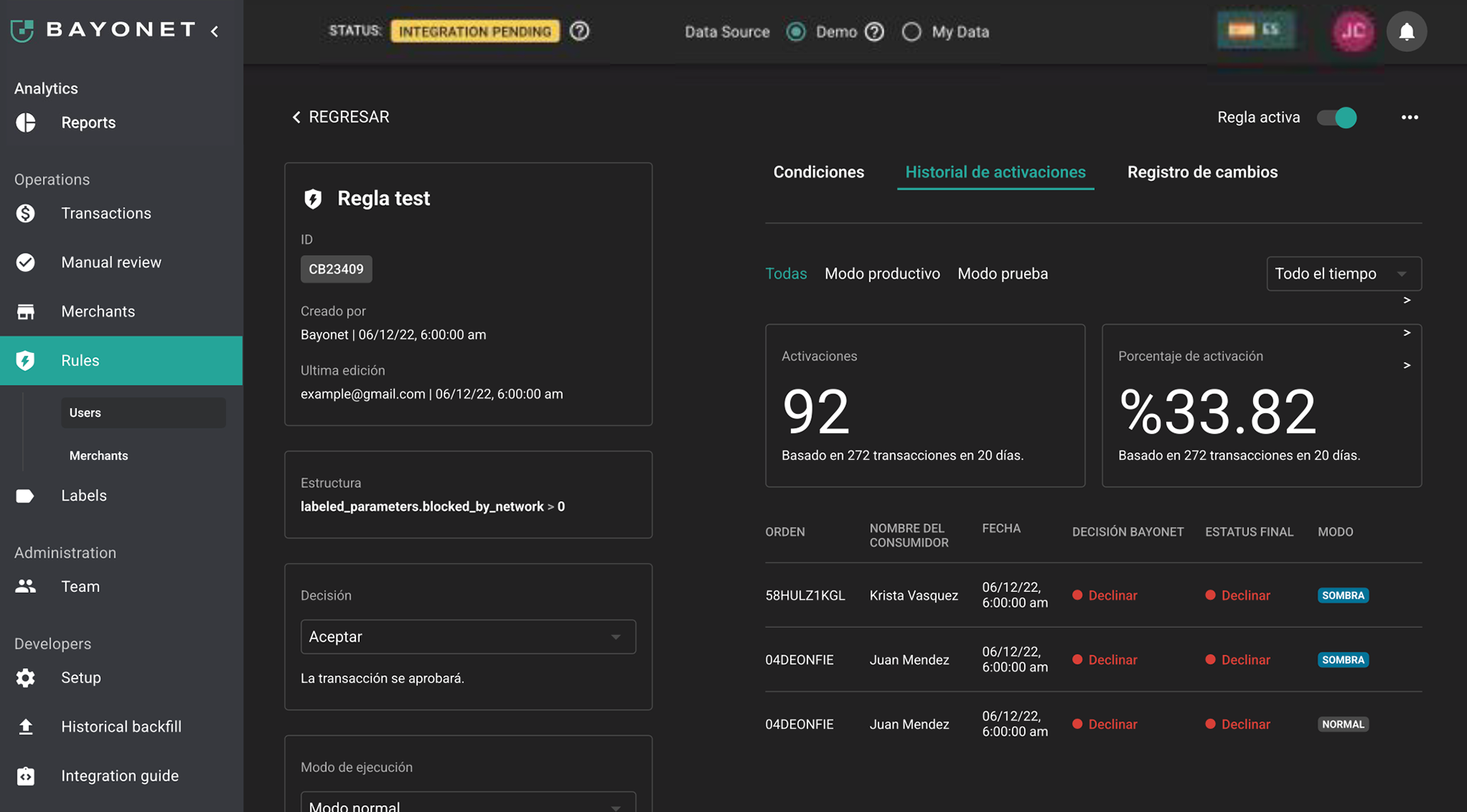 Bayonet Dashboard — Risk & fraud analysis UX — visual 7